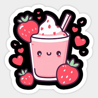 Kawaii Strawberry Milkshake | Cute Kawaii Food Characters | Kawaii Lovers Sticker